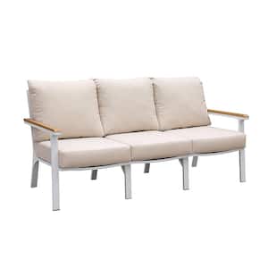 Anishan 33.50 in. White Solid Fabric 3-Seat Bridgewater Sofa with Removable Cushions