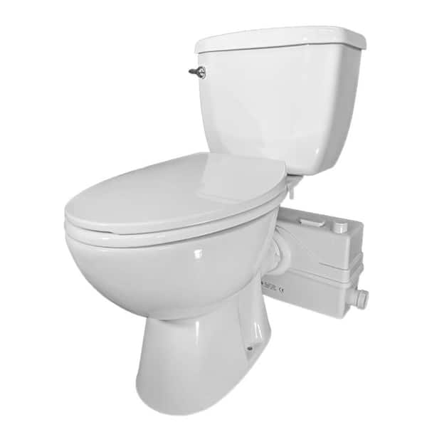 LIFT ASSURE American Rear Outlet P-Trap 3-Piece Macerating Toilet 1.28 GPF Elongated Dual Flush White Includes Seat 1 HP Pump