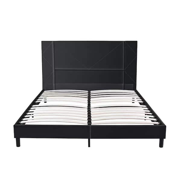 Unbranded Black Metal & Wood Frame Full Platform Bed with Headboard, No Box Spring Needed