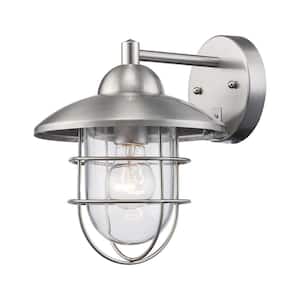 Gull 8 in. 1-Light Stainless Steel Farmhouse Industrial Outdoor Wall Light Fixture with Clear Glass
