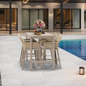 Modern Aluminum Rattan Counter Height Outdoor Bar Stool with Back and Beige Cushion (4-Pack)