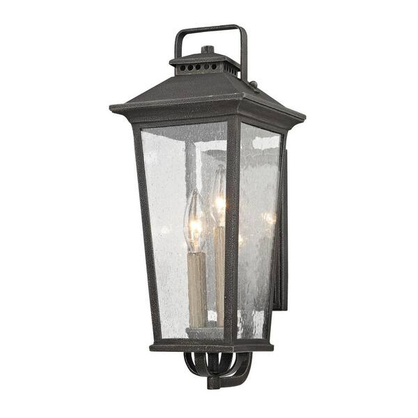 Fifth and Main Lighting Parsons Field 2-Light Aged Pewter with Seeded Glass Outdoor Wall Lantern Sconce