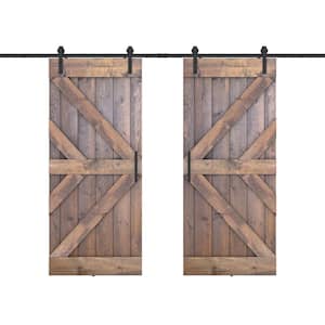 Double KR 48 in. x 84 in. Fully Set Up Briar Smoke Finished Pine Wood Sliding Barn Door with Hardware Kit