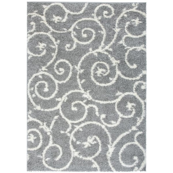 World Rug Gallery Cozy Soft Floral Shag Light Gray 5 ft. 3 in. x 7 ft. 3 in. Indoor Area Rug