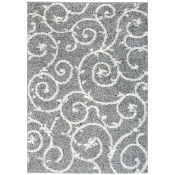 World Rug Gallery Cozy Soft Floral Shag Light Gray 7 ft. 10 in. x 10 ft. Indoor Area Rug