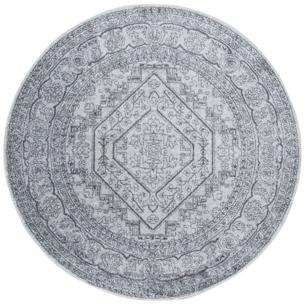 SAFAVIEH Adirondack Light Gray/Dark Gray 8 ft. x 8 ft. Border Medallion Round Area Rug