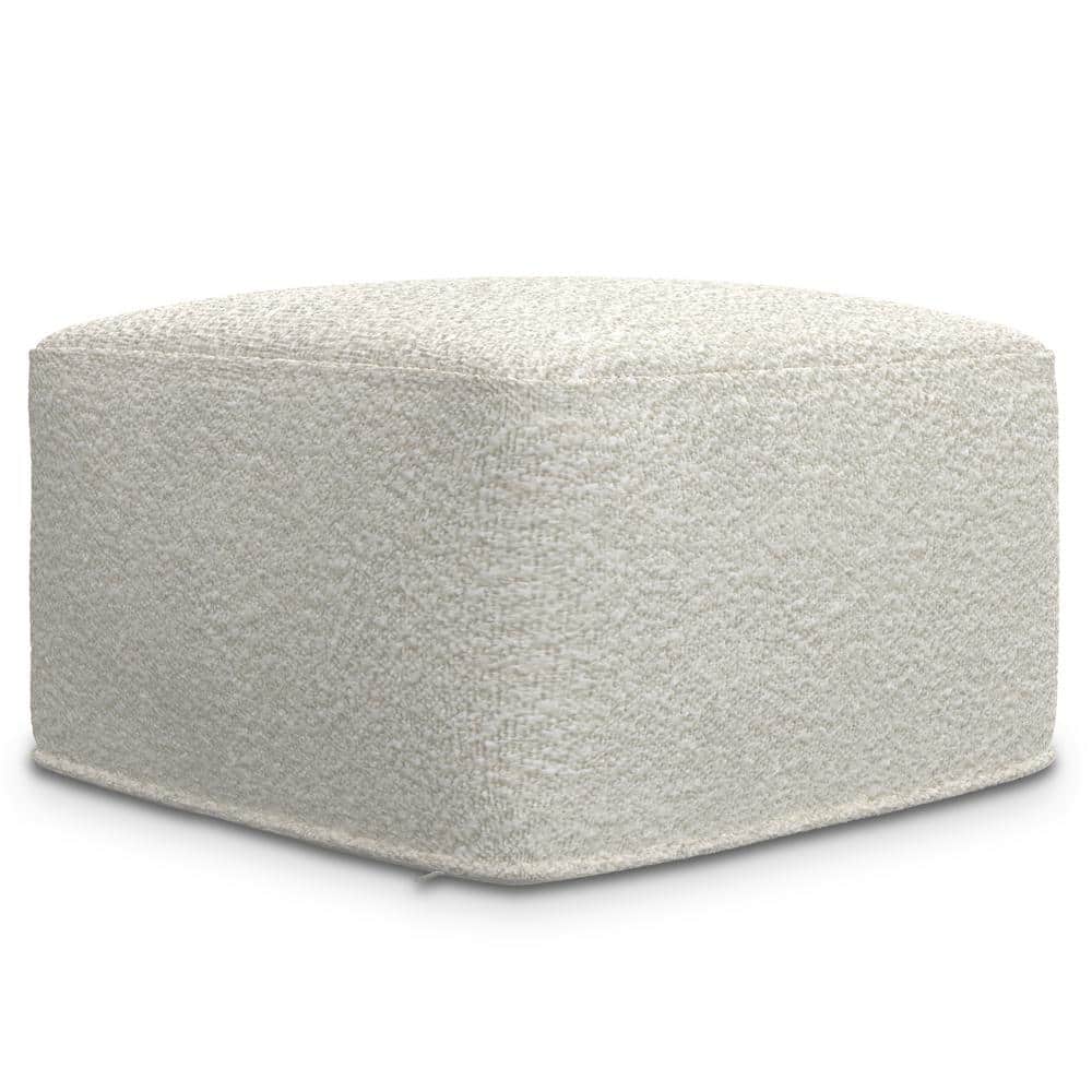 Ivory Boucle Square Pouf with Polystyrene Filling