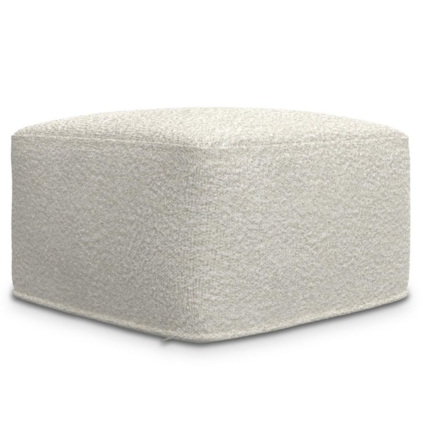Simpli Home Chantal Contemporary Square Pouf in Ivory Boucle