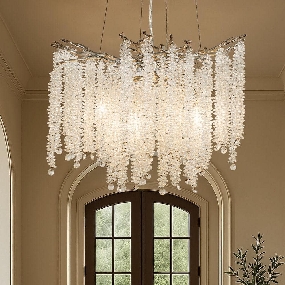 ALOA DECOR 20 in 4-Light Modern Polished Nickel Crystal Chandelier Glam ...