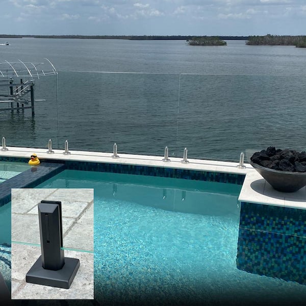 18 in. x 39 in. CVGR Hercules Glass Panel with 2-Square Matte Black Spigots Per Panel