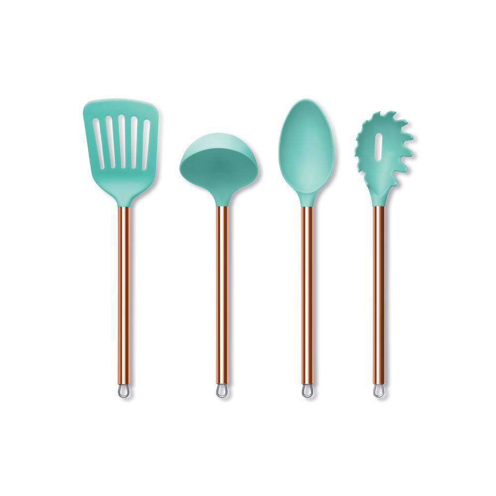 Art & Cook 4 Piece Mint Nylon Kitchen Utensil Set with Copper Handle