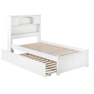 Newport White Twin Platform Bed with Flat Panel Foot Board and Twin Size Urban Trundle Bed