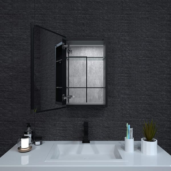 15 in. W x 24 in. H Rectangular Matte Black Aluminum Recessed/Surface Mount Medicine Cabinet with Mirror