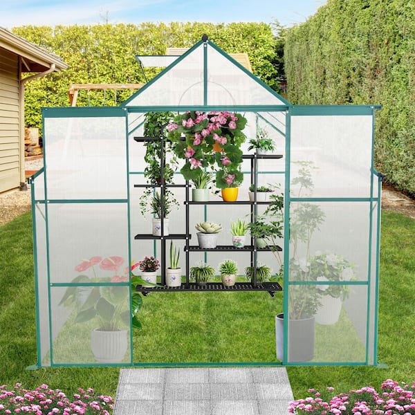 Boosicavelly 94.50 in. W x 73.75 in. D x 89.50 in. H Walk-in Aluminum Green Greenhouse with Double Door and Vents