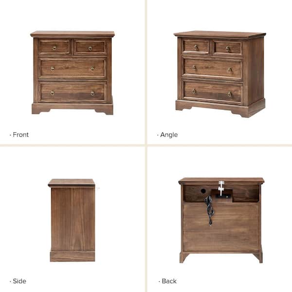 JAYDEN CREATION Ofelia Walnut 28 in. W 4-Drawer Solid Wood
