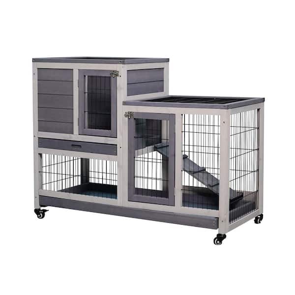 Foobrues Outdoor Rabbit Hutch Small Animal Coop Fir Wood Construction with Wire