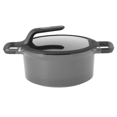 GEM Stay Cool 5 qt. Cast Aluminum Nonstick Stock Pot in Gray with Glass Lid