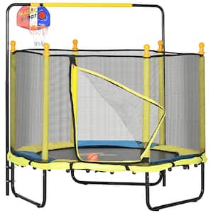 55 in. Kids Trampoline with Basketball Hoop, Horizontal Bar, Ages 3 to 10, Yellow