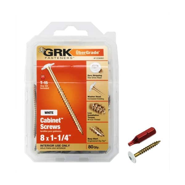 GRK Fasteners #8 x 1-1/4 in. Star Drive Low-Profile Washer Head White Cabinet Wood Screw (80-Pack)