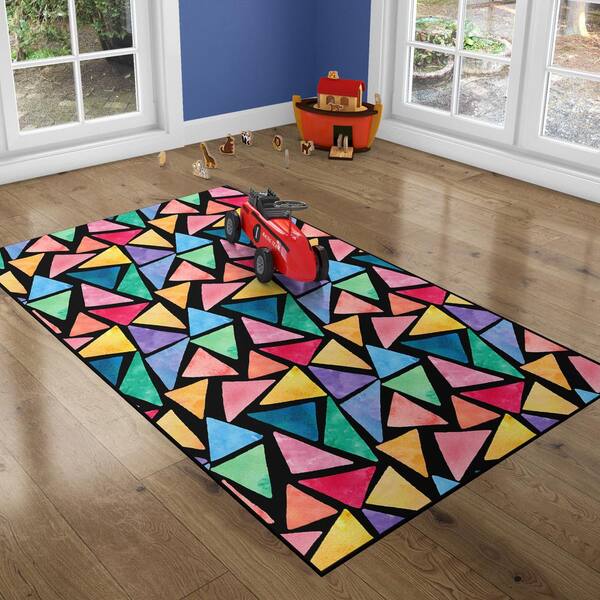 6 Ft Small Colorful Kids Room Area Rug, Triangle Pattern Rug