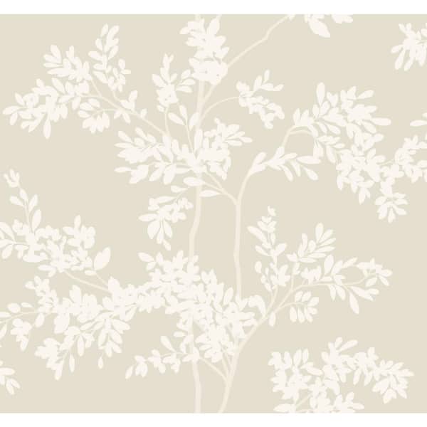 Light Taupe and White Lunaria Silhouette Paper Non-Pasted Matte Wallpaper