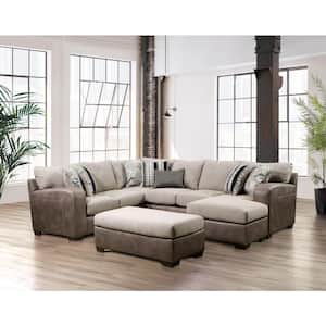 Winterchase 123 in. 5-Piece Microfiber L-Shaped Sectional with Ottoman in Brown