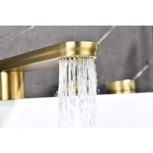 Modern 3-Handle Deck Mount Roman Tub Faucet with Hand Shower in Brushed Gold