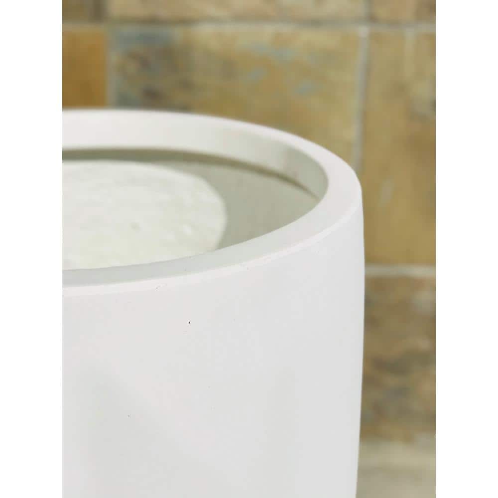 Large White Concrete Round Indoor/Outdoor Planter with Drainage Holes