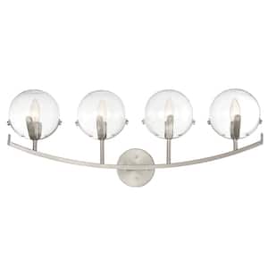 Spyglass 30 in. 4-Light Satin Platinum Mid-Century Modern Vanity with Clear Glass Shades