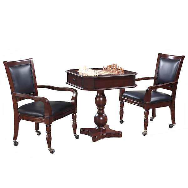 Hathaway Mahogany Fortress Chess, Checkers & Backgammon Pedestal Game Table & Chairs Set