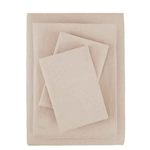 StyleWell Cotton Flannel 4-Piece Full Sheet Set in Solid Khaki