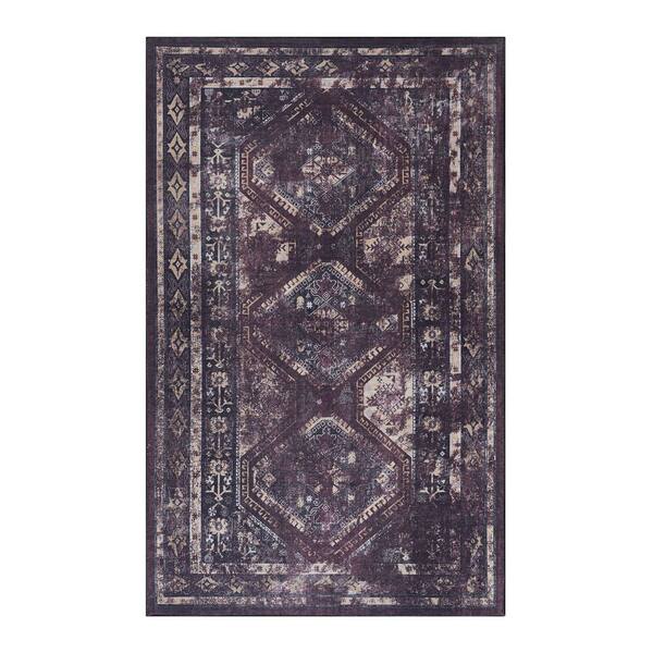 6 ft. x 9 ft. Black Burgundy Abstract Washable for Bedroom, Hallway, Kitchen, Playroom Area Rug