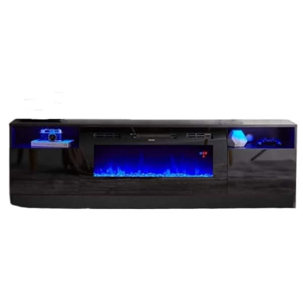 70 in. W Freestanding Electric Fireplace TV Stand in Black with Adjustable Temperature/Flame Brightness for Living Room