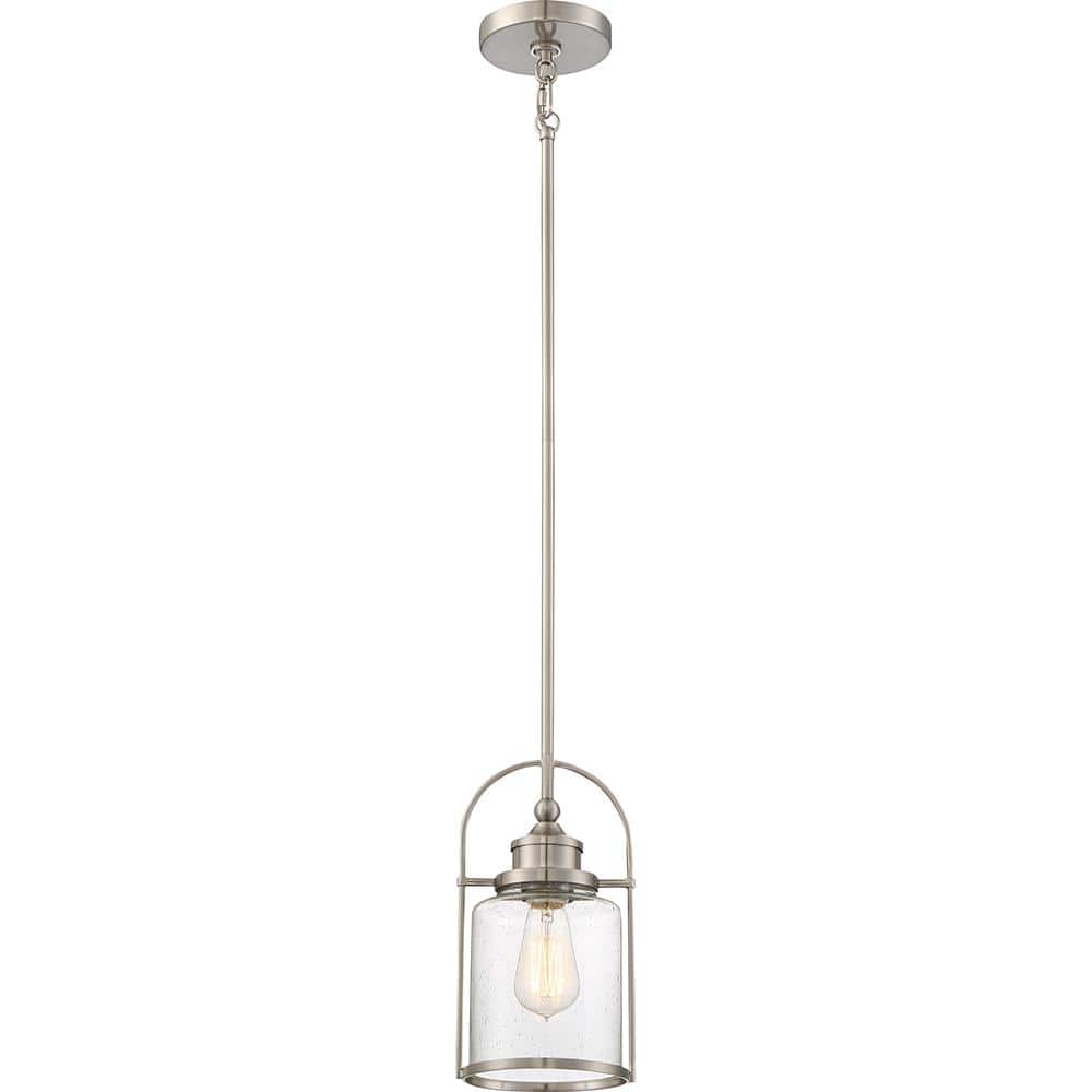 Payson Brushed Nickel 12" Mini Jar Pendant Light with Glass Shade