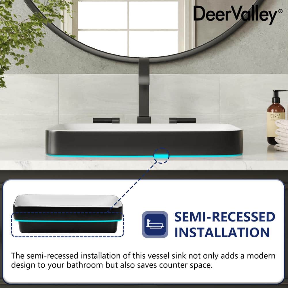 DeerValley Ally 19'' x 12'' Drop-In Bathroom Sink Semi-Recessed Vessel Sink Rectangular Above Counter Basin