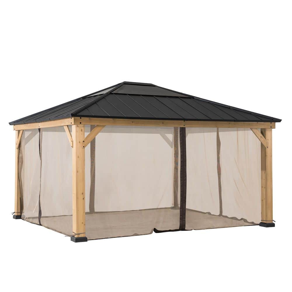 Khaki Polyester Mosquito Netting for 13×15 ft. Wood Gazebo