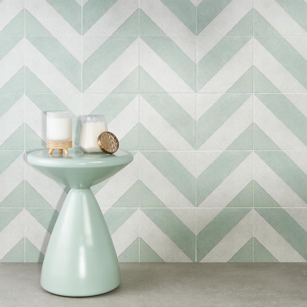 Sage and White Diagonal 9" x 9" Porcelain Tile