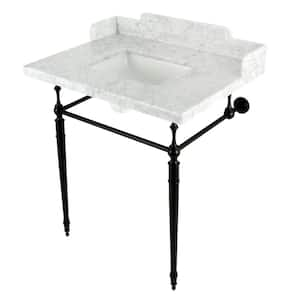 Fauceture 30 in. Marble Console Sink Set with Brass Legs in Marble White/Matte Black