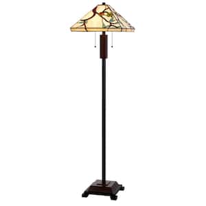 60 in. Bronze 2 Dimmable (Full Range) Standard Floor Lamp for Living Room with Glass Square Shade