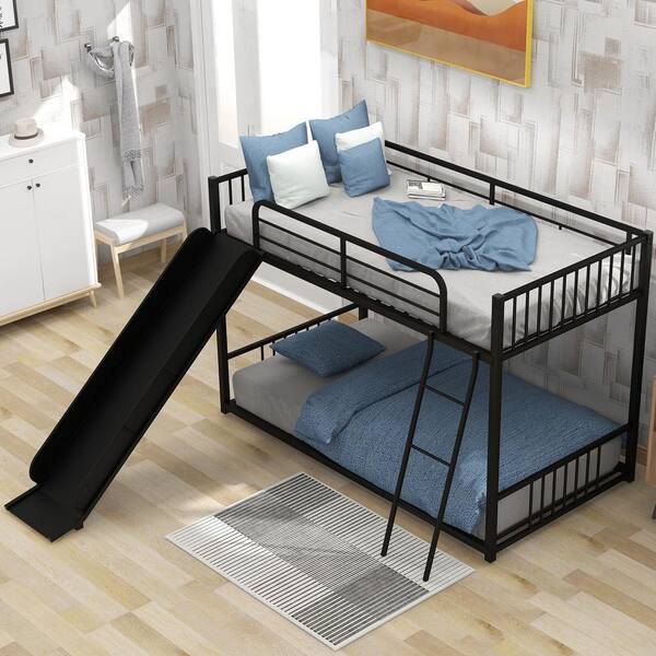 Metal Bunk Bed With Slide, Full On Metal Bunk Beds Black