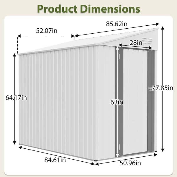 COWLOWN 4 ft. W x 7 ft. D Outdoor White Metal Storage Lean-To Shed