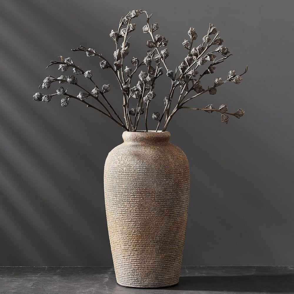 11 in. Brown Round Ceramic Decorative Farmhouse Tall Vase for Home