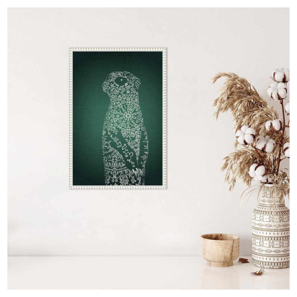 The Emerald Meerkat White Beaded Framed Canvas Art