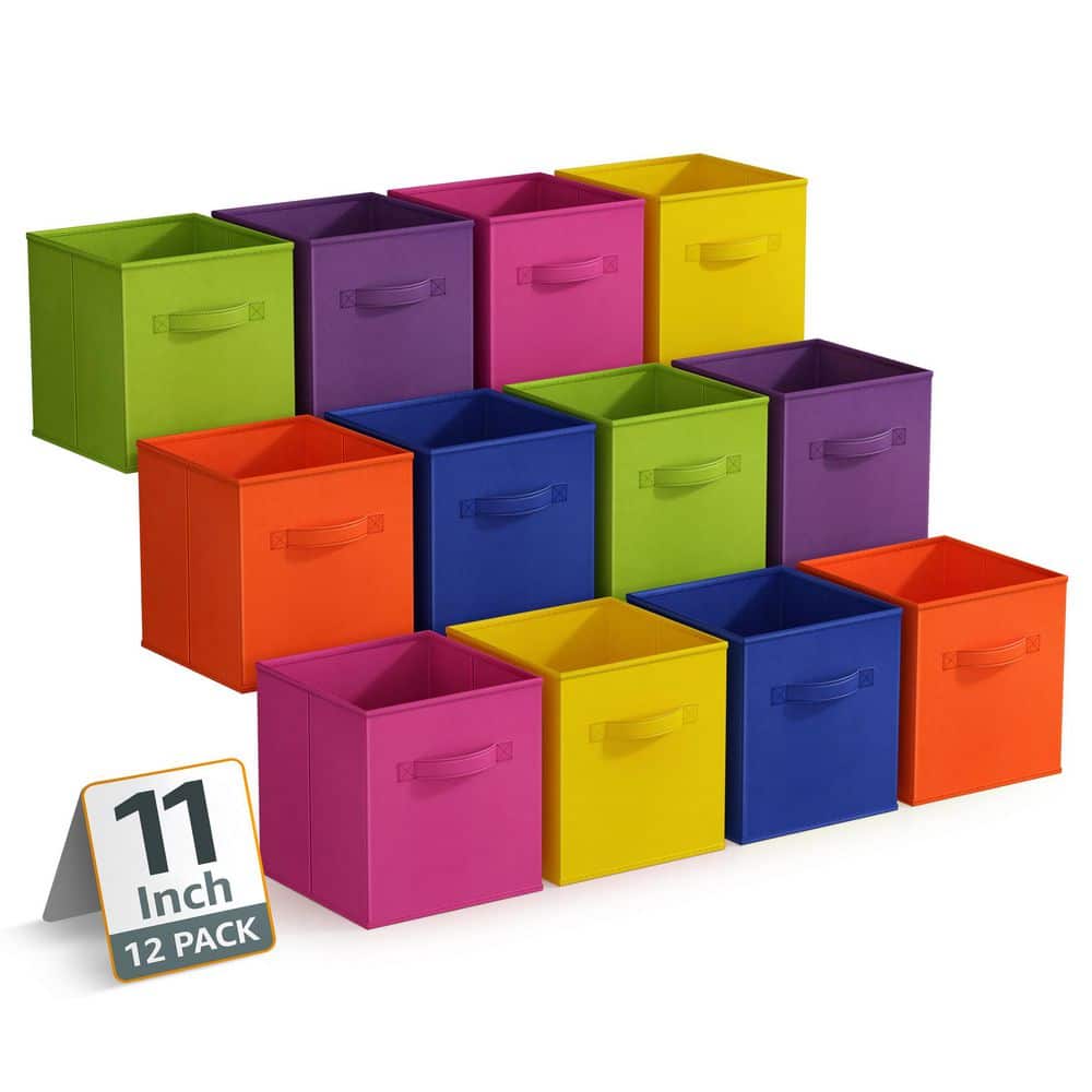 Foldable Storage and Organizer Bins with Handles, Multicolored 11 in. x 10.