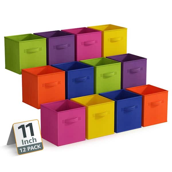 Foldable Storage and Organizer Bins with Handles, Multicolored 11 in. x 10.5 in. Fabric Decorative Box (Set of 12)