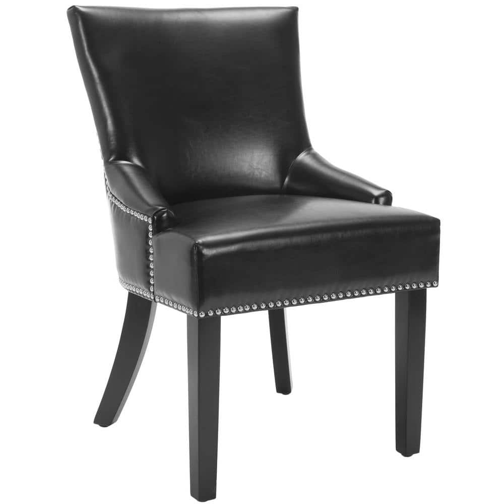 Transitional Black Leather Upholstered Parsons Side Chair