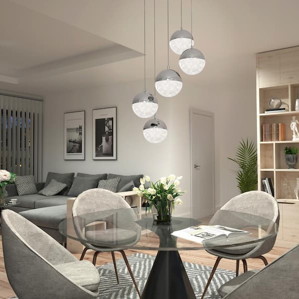 Sparkle 27-Watt 5-Light Chrome Integrated LED Modern Pendant Light - Contemporary Pendant Light Fixture