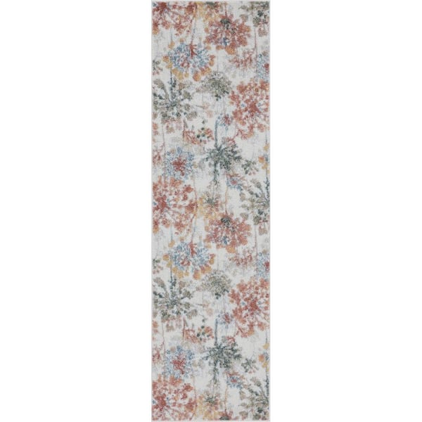 Tayse Rugs Reina Floral Cream 3 ft. x 10 ft. Indoor Runner Rug