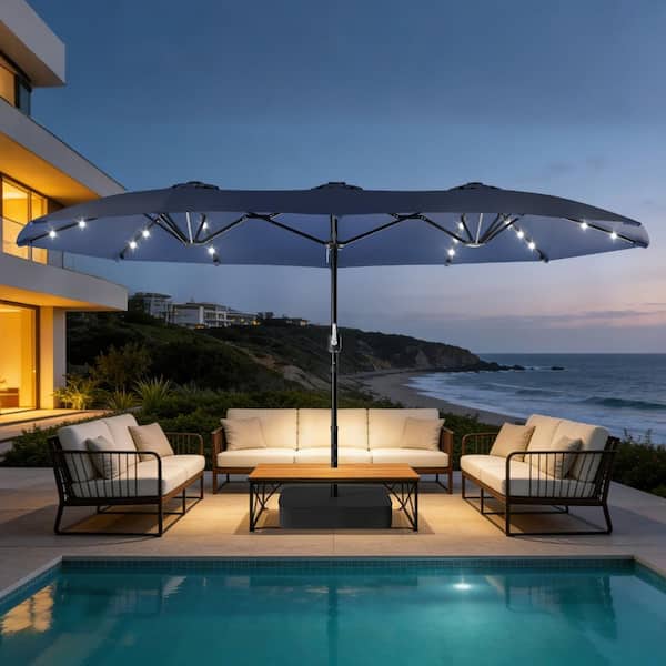 15 ft rectangular patio umbrella with solar lights OVIOS 15ft APP keeping the air underneath cooler and more comfortable on hot days Designed with a double SEEUTEK 15 ft Patio Umbrella