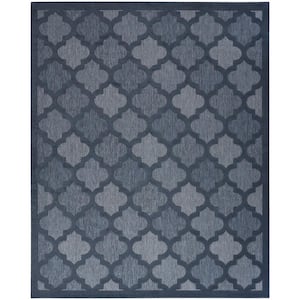Easy Care Navy Blue 8 ft. x 10 ft. Geometric Contemporary Indoor Outdoor Area Rug
